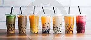 Cold Bubble Milk Tea Refreshment with Sweet Tapioca Pearls: A Refreshing Fusion of Asian Flavors and Fruity Delights on