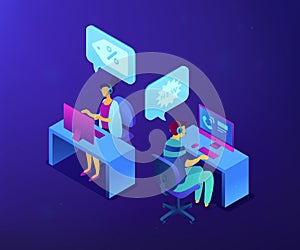 Cold calling isometric 3D concept illustration.