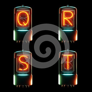 Cold cathode tube alphabet - letters Q-T