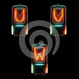 Cold cathode tube alphabet - letters U-W