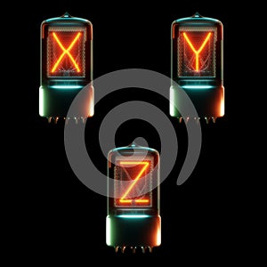 Cold cathode tube alphabet - letters X-Z