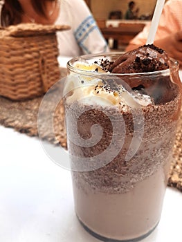 A cold chocolate milkshake