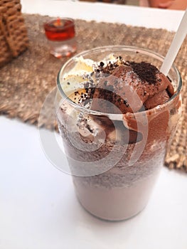 A cold chocolate milkshake
