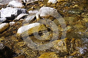 Cold clean moutain river rushing on the stones