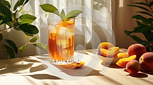 Cold cocktail summer peach refreshing freshness beverage drink ice fruit