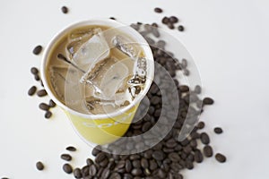 Cold coffee drink with coffee beans