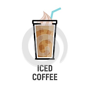 Cold coffee drink flat design icon. Iced coffee cup isolated