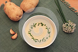 Cold cream of potato and garlic soup