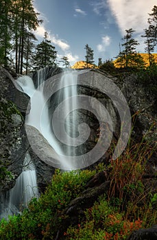 Cold Creek Falls in the evening light in summer Studenovodske vodopady