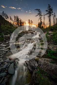 Cold Creek Falls in the evening light in summer Studenovodske vodopady