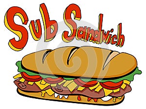 Cold Cut Sub Sandwich Drawing Foot Long