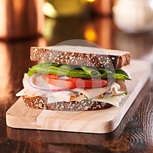 Cold cut turkey deli meat sandwich