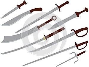 Cold cutting and slashing weapon collection vector illustration