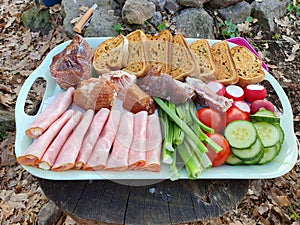 Cold dish plate served outdoor