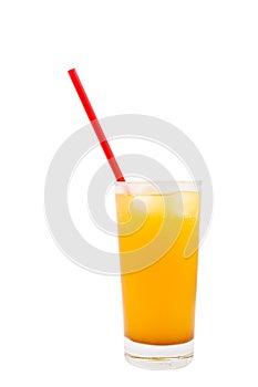 Cold Drink in aTall Glass with a Red Straw