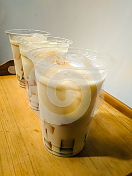 cold drink called yakujel consists of yakult, milk, jelly.