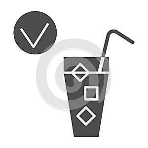 Cold drink and checkmark solid icon, International dentist day concept, No hypersensitivity tooth sign on white