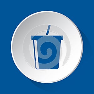 Cold drink with straw - blue icon on white button