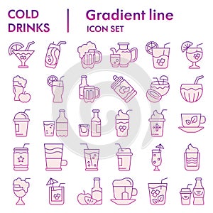 Cold drinks flat icon set, summer beverages symbols collection, vector sketches, logo illustrations, alcoholic and non