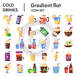 Cold drinks flat icon set, summer beverages symbols collection, vector sketches, logo illustrations, alcoholic and non