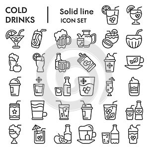 Cold drinks line icon set, summer beverages symbols collection, vector sketches, logo illustrations, alcoholic and non