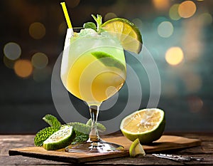 Cold drinks, non-alcoholic, citrus cocktails, lemon, orange, cherries, mint leaves, refreshing