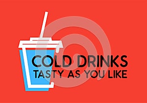 Cold Drinks - Vector Logo with Cup with Soda on red background