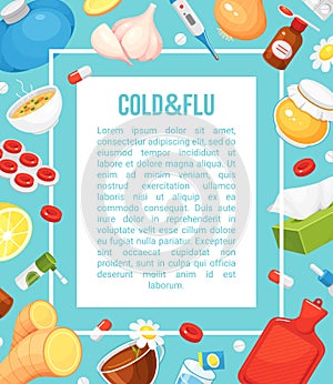 Cold and flue vertical medical banner  poster. Remedies  treatment  therapy