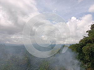 cold fog clouds during the day in the Bantiran village of Pupuan Tabanan