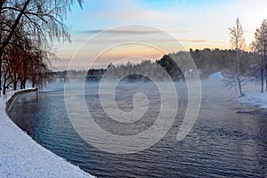 Cold fog over water photo
