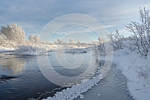 Cold freezing day by a river