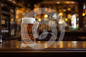 Cold fresh brilliance delicious unbottled craft beer foam mug glass keg beer wooden table bar pub. Brewery alcohol non