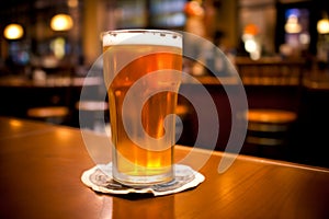 Cold fresh craft beer Oktoberfest Munich brilliance delicious unbottled foam mug glass keg beer wooden table bar pub