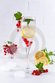 Cold Fruit Infused Detox Water with lemon, berries, mint and ice. refreshing drink