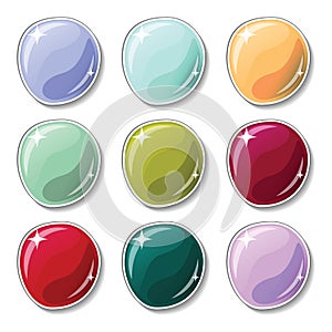 Cold gamma colored buttons with glass surface effect. Blank buttons set for web design or game graphic.