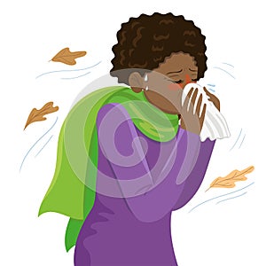 Cold girl. Season of colds. Vector graphics