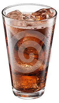 Cold glass of cola drink with ice cubes isolated on white background. File contains clipping path