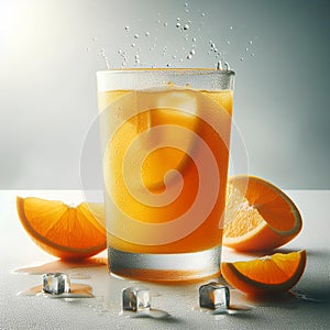 cold glass of orange juice with large drops of condensation on them on white background