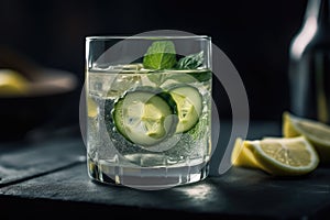 Cold Glass Of Water Infused With Lemon And Cucumber. Generative AI