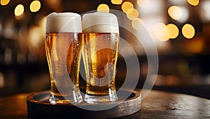 Cold glasses of beer in a bar