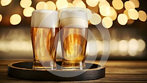 Cold glasses of beer in a bar