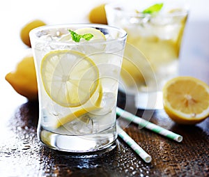 Cold glasses of fresh lemonade