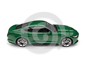 Cold green modern sports muscle car - top down side view