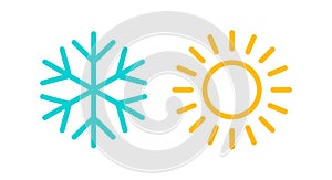 Cold and hot, snowflake and sun icons. Vector illustration isolated on white