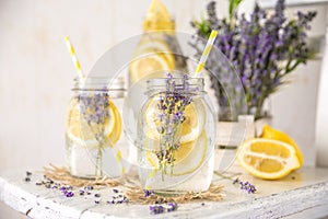 Cold Infused Detox Water with Lemon and Lavender.