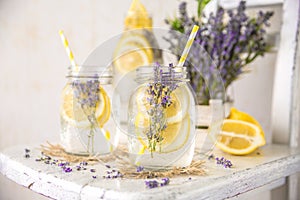 Cold Infused Detox Water with Lemon and Lavender.