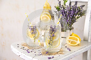 Cold Infused Detox Water with Lemon and Lavender.