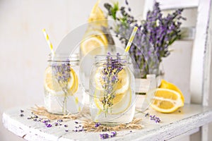 Cold Infused Detox Water with Lemon and Lavender.