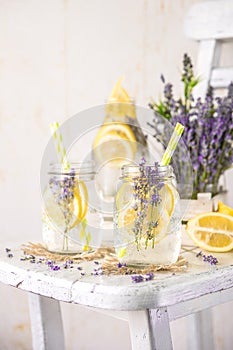 Cold Infused Detox Water with Lemon and Lavender.