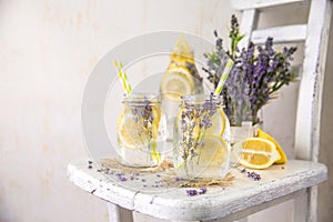 Cold Infused Detox Water with Lemon and Lavender.